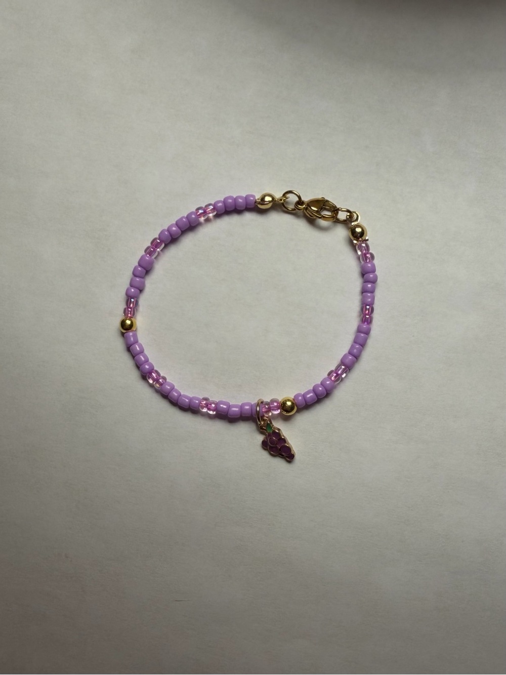 Lavender Beaded Charm Bracelet - Gold Accent